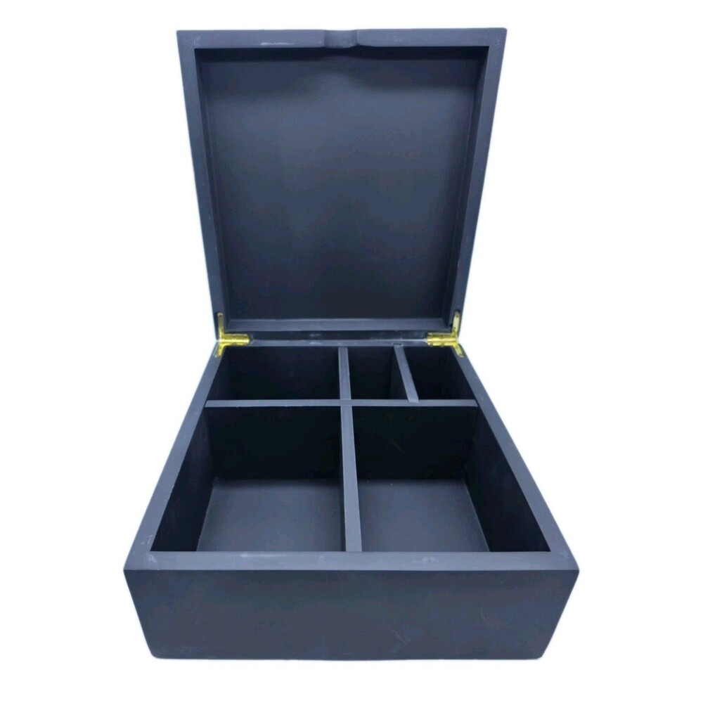 Maxim World Black Wood Tea Storage Box 5 Compartment Display Organizer Case